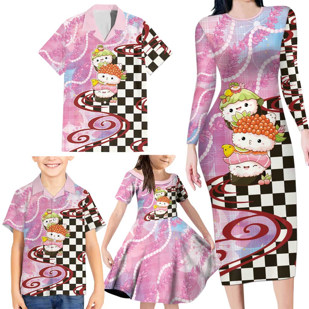 Personalized Japanese Kawaii Sushi Roll Family Matching Long Sleeve Bodycon Dress and Hawaiian Shirt Wagara Palaka Pattern LT9 - Polynesian Pride