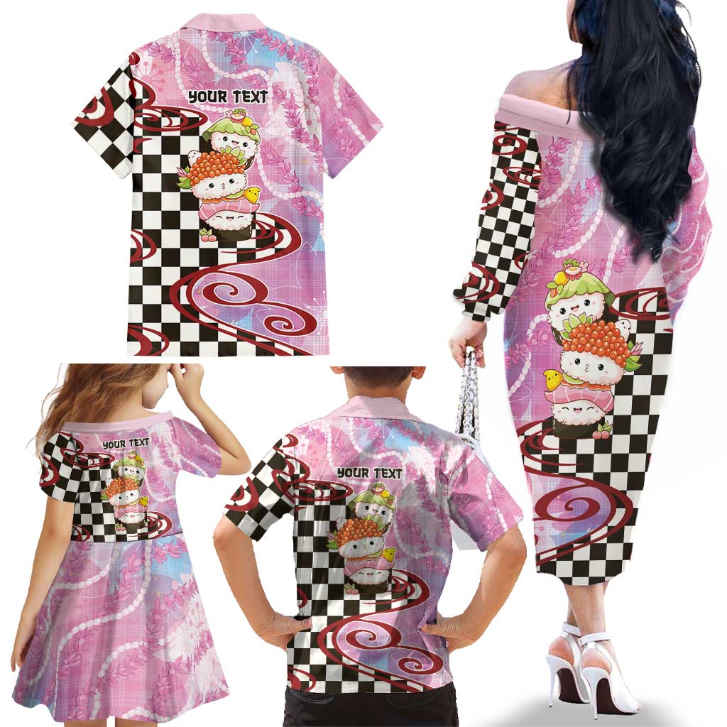 Personalized Japanese Kawaii Sushi Roll Family Matching Off The Shoulder Long Sleeve Dress and Hawaiian Shirt Wagara Palaka Pattern
