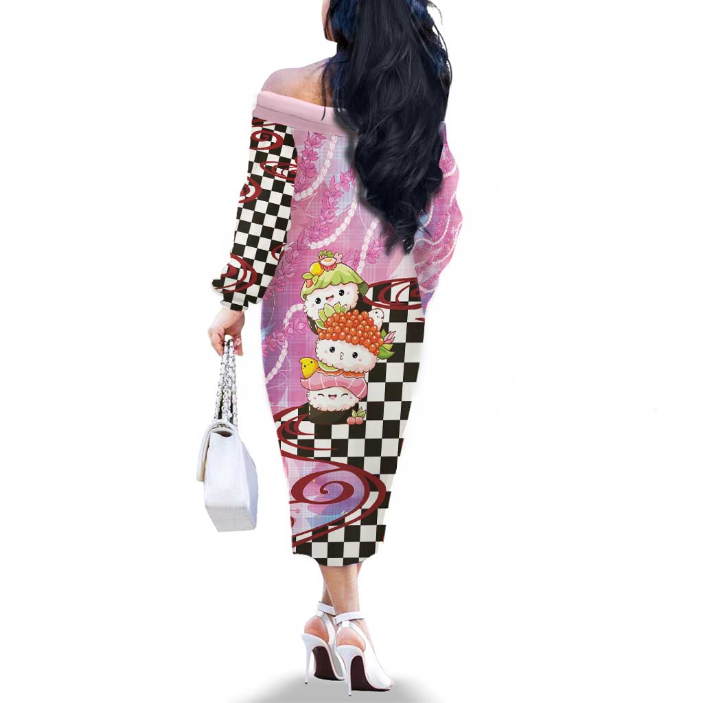 Personalized Japanese Kawaii Sushi Roll Family Matching Off The Shoulder Long Sleeve Dress and Hawaiian Shirt Wagara Palaka Pattern
