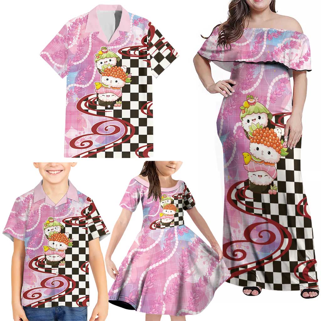 Personalized Japanese Kawaii Sushi Roll Family Matching Off Shoulder Maxi Dress and Hawaiian Shirt Wagara Palaka Pattern LT9 - Polynesian Pride