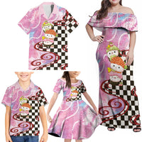 Personalized Japanese Kawaii Sushi Roll Family Matching Off Shoulder Maxi Dress and Hawaiian Shirt Wagara Palaka Pattern