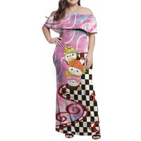 Personalized Japanese Kawaii Sushi Roll Family Matching Off Shoulder Maxi Dress and Hawaiian Shirt Wagara Palaka Pattern