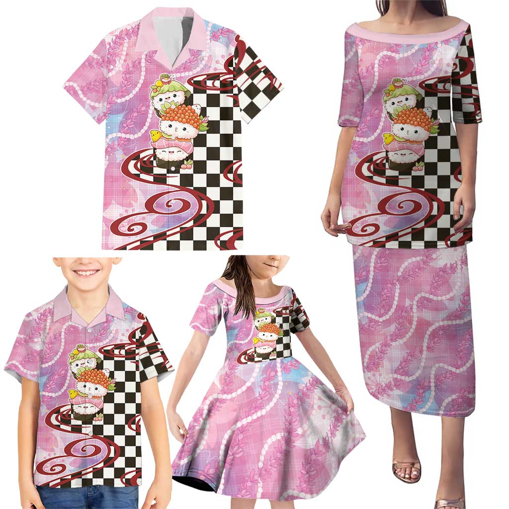 Personalized Japanese Kawaii Sushi Roll Family Matching Puletasi and Hawaiian Shirt Wagara Palaka Pattern LT9 - Polynesian Pride
