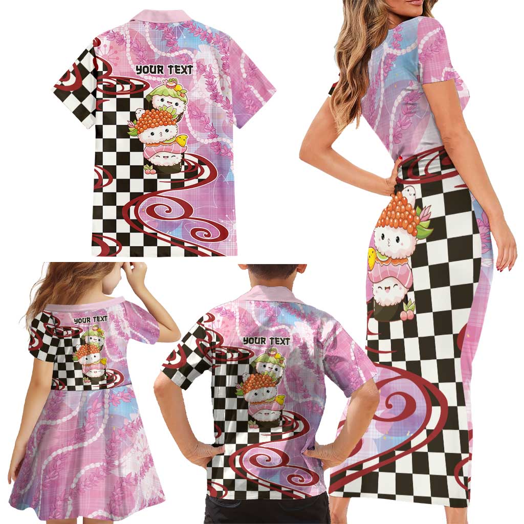 Personalized Japanese Kawaii Sushi Roll Family Matching Short Sleeve Bodycon Dress and Hawaiian Shirt Wagara Palaka Pattern