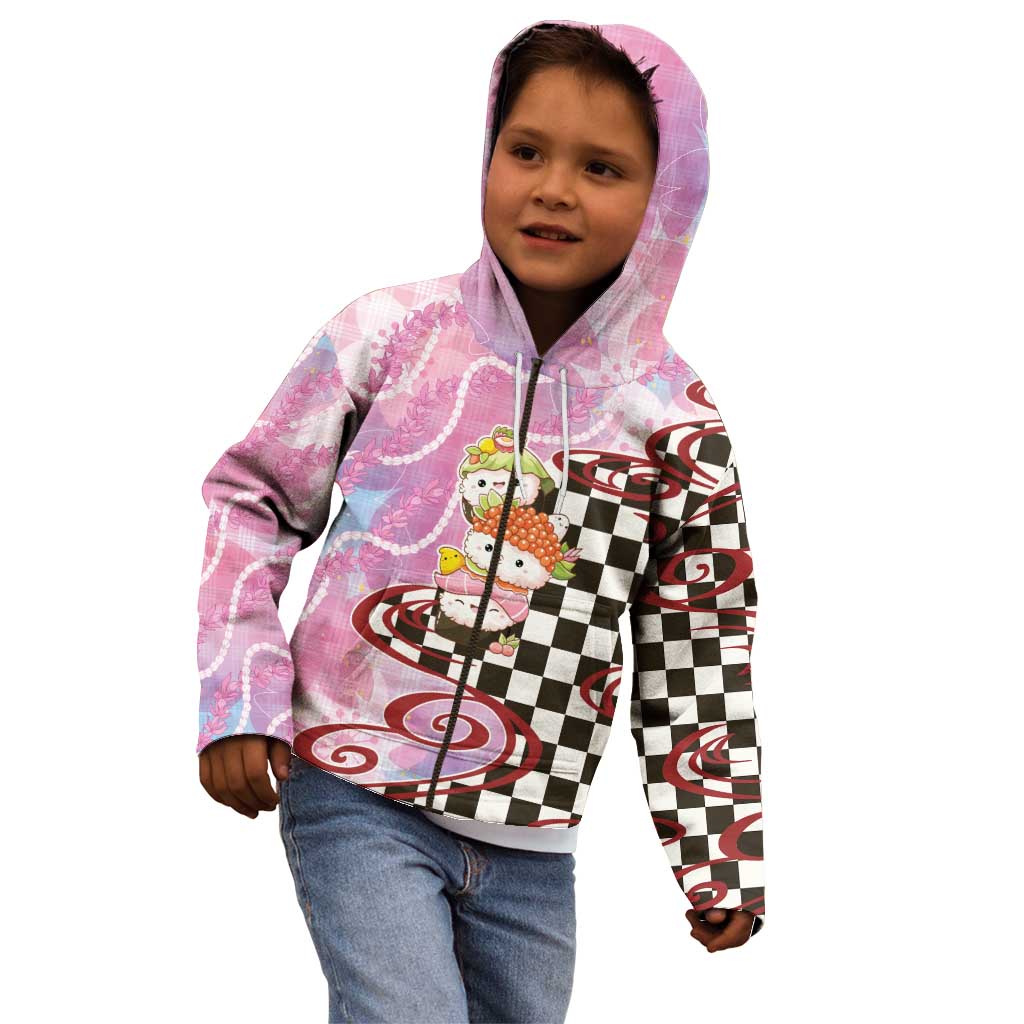 Personalized Japanese Kawaii Sushi Roll Kid Hoodie Wagara Palaka Pattern LT9 - Polynesian Pride