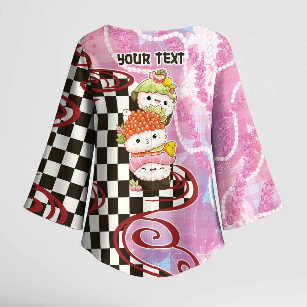 Personalized Japanese Kawaii Sushi Roll Kimono Sleeve Blouse Wagara Palaka Pattern LT9 - Polynesian Pride