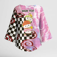 Personalized Japanese Kawaii Sushi Roll Kimono Sleeve Blouse Wagara Palaka Pattern LT9 - Polynesian Pride
