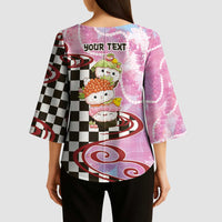 Personalized Japanese Kawaii Sushi Roll Kimono Sleeve Blouse Wagara Palaka Pattern LT9 - Polynesian Pride