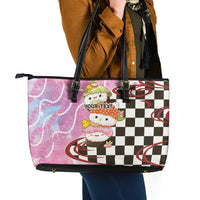 Personalized Japanese Kawaii Sushi Roll Leather Tote Bag Wagara Palaka Pattern