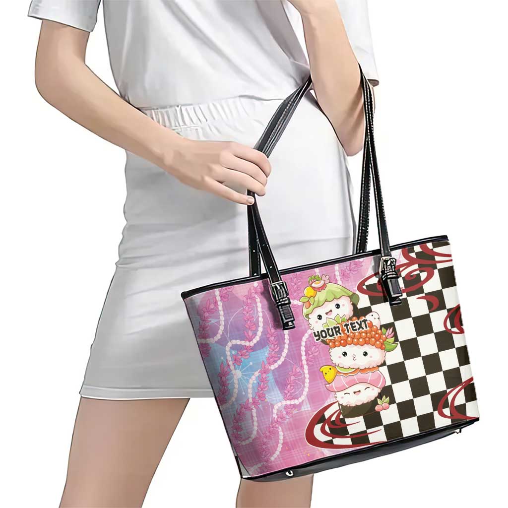 Personalized Japanese Kawaii Sushi Roll Leather Tote Bag Wagara Palaka Pattern