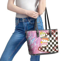Personalized Japanese Kawaii Sushi Roll Leather Tote Bag Wagara Palaka Pattern