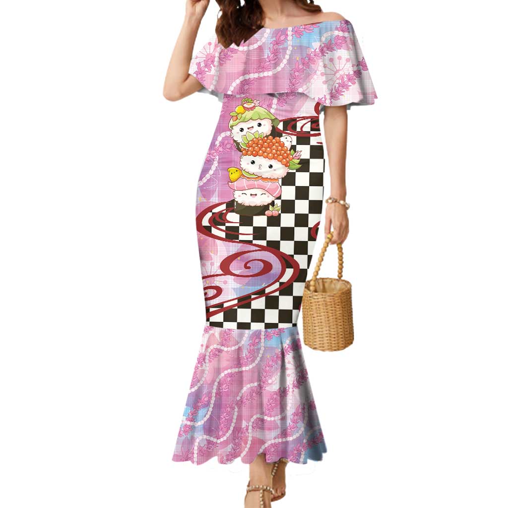 Personalized Japanese Kawaii Sushi Roll Mermaid Dress Wagara Palaka Pattern