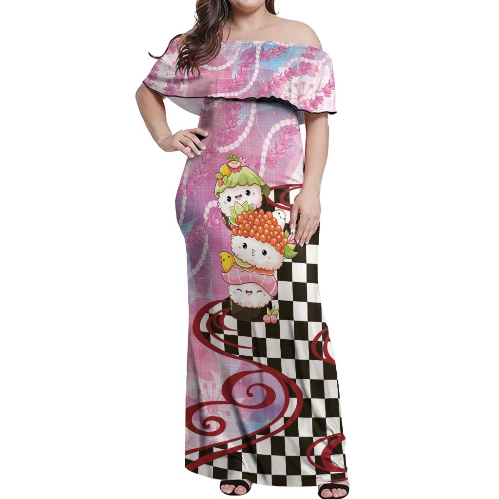 Personalized Japanese Kawaii Sushi Roll Off Shoulder Maxi Dress Wagara Palaka Pattern