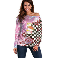 Personalized Japanese Kawaii Sushi Roll Off Shoulder Sweater Wagara Palaka Pattern