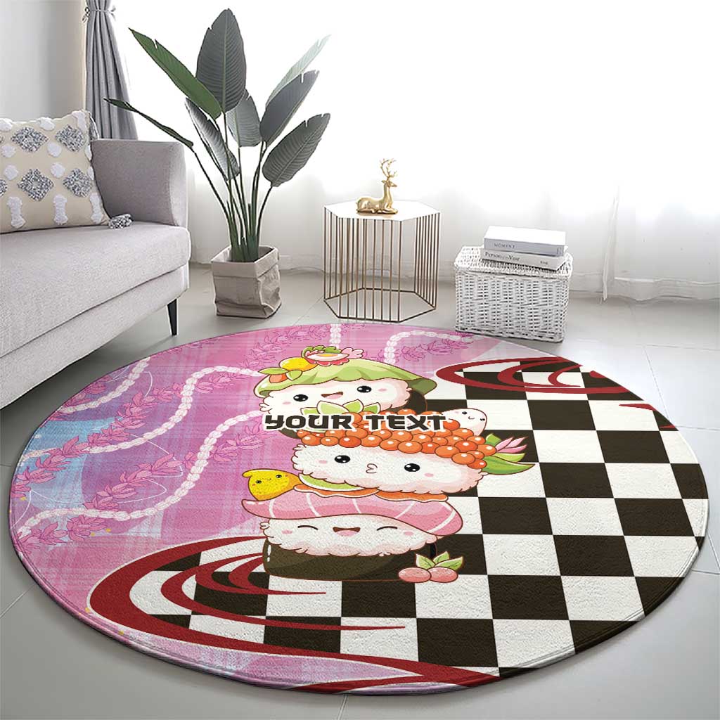 Personalized Japanese Kawaii Sushi Roll Round Carpet Wagara Palaka Pattern