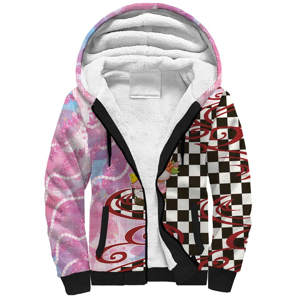Personalized Japanese Kawaii Sushi Roll Sherpa Hoodie Wagara Palaka Pattern