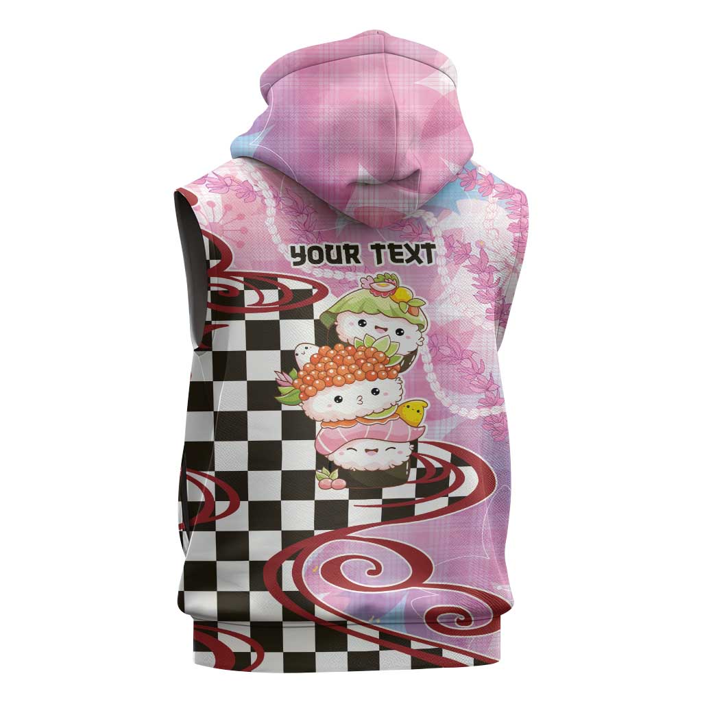 Personalized Japanese Kawaii Sushi Roll Sleeveless Zip Hoodie Wagara Palaka Pattern