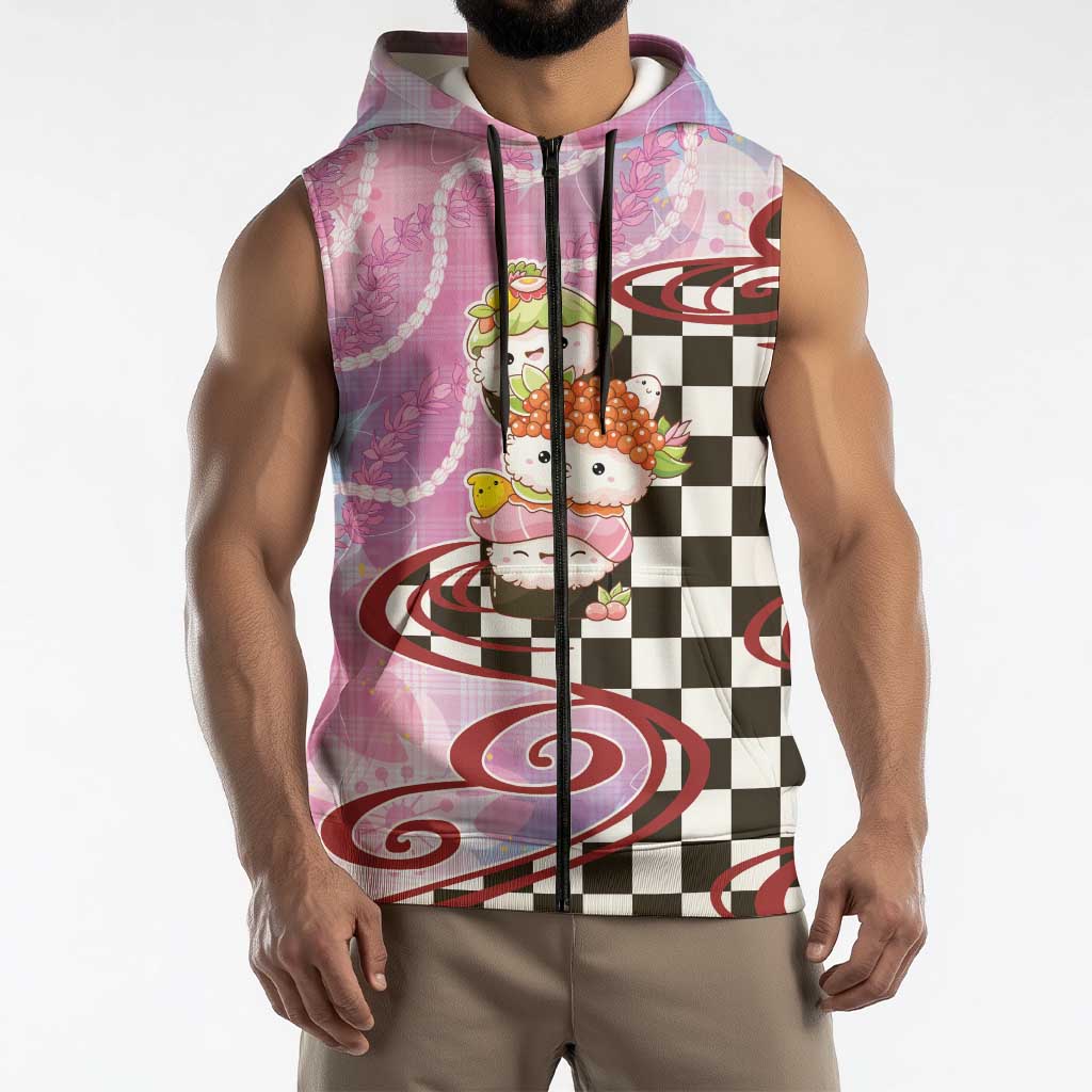 Personalized Japanese Kawaii Sushi Roll Sleeveless Zip Hoodie Wagara Palaka Pattern