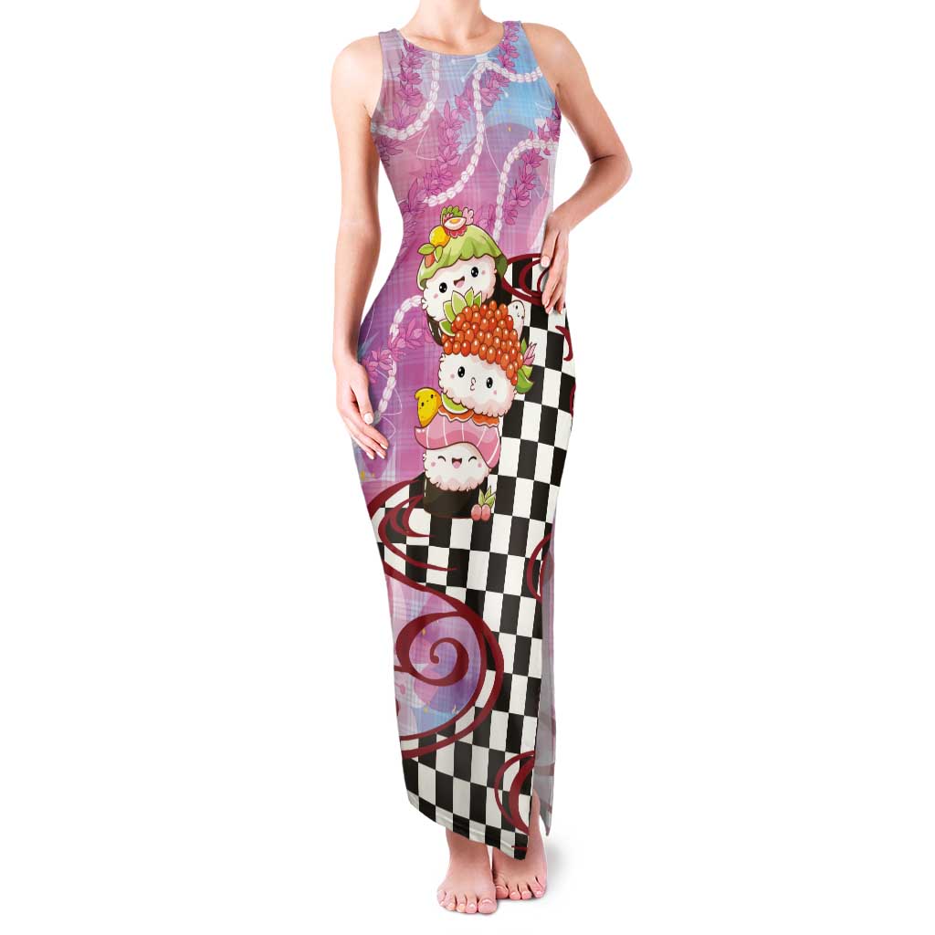Personalized Japanese Kawaii Sushi Roll Tank Maxi Dress Wagara Palaka Pattern
