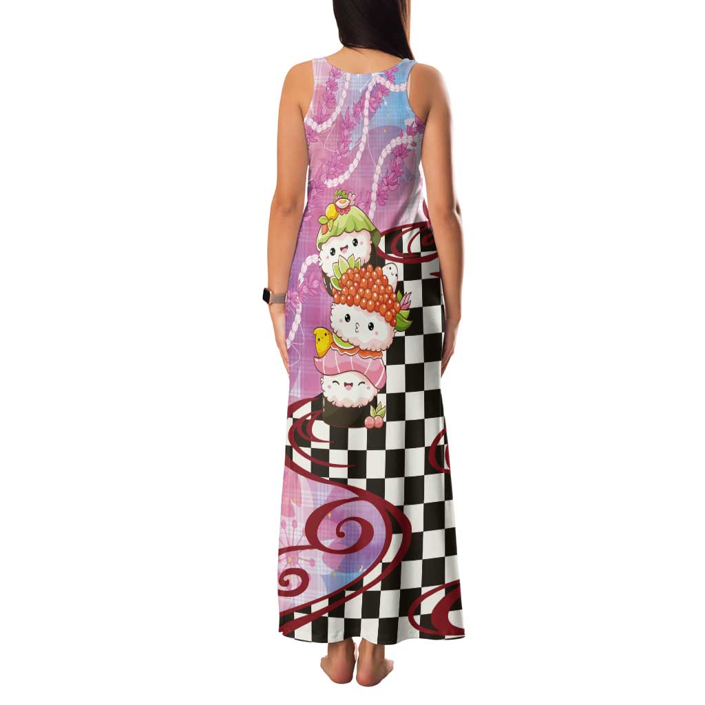 Personalized Japanese Kawaii Sushi Roll Tank Maxi Dress Wagara Palaka Pattern