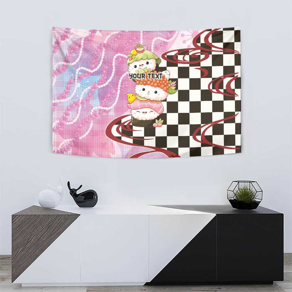 Personalized Japanese Kawaii Sushi Roll Tapestry Wagara Palaka Pattern