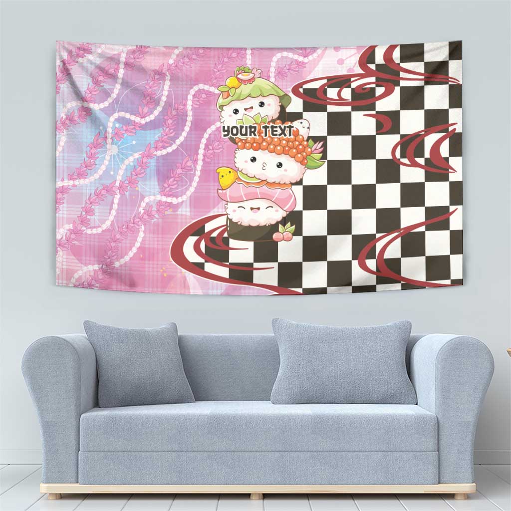 Personalized Japanese Kawaii Sushi Roll Tapestry Wagara Palaka Pattern