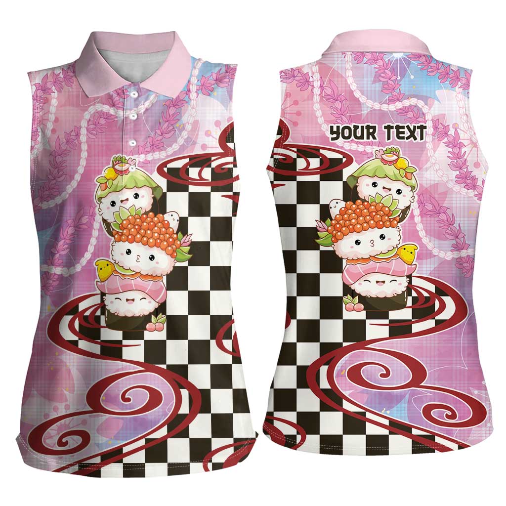 Personalized Japanese Kawaii Sushi Roll Women Sleeveless Polo Shirt Wagara Palaka Pattern