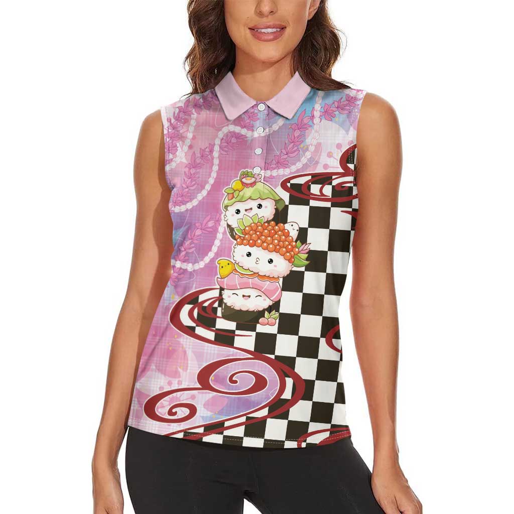 Personalized Japanese Kawaii Sushi Roll Women Sleeveless Polo Shirt Wagara Palaka Pattern