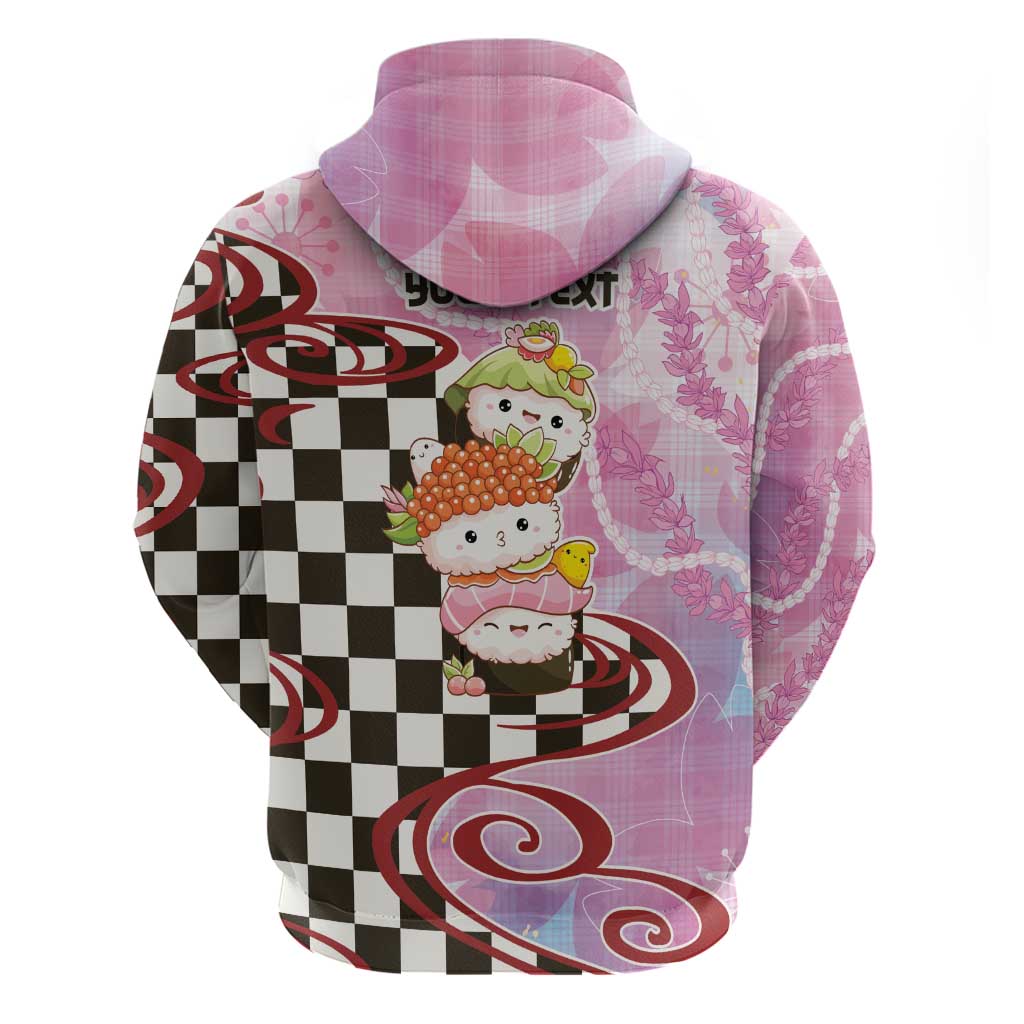 Personalized Japanese Kawaii Sushi Roll Zip Hoodie Wagara Palaka Pattern