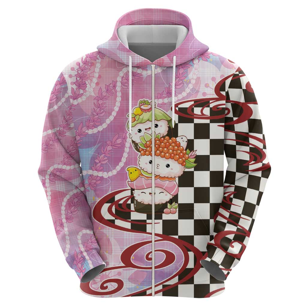 Personalized Japanese Kawaii Sushi Roll Zip Hoodie Wagara Palaka Pattern