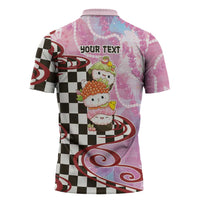 Personalized Japanese Kawaii Sushi Roll Zipper Polo Shirt Wagara Palaka Pattern