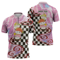Personalized Japanese Kawaii Sushi Roll Zipper Polo Shirt Wagara Palaka Pattern