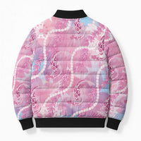 Japanese Koi Fish Bomber Puffer Jacket Pink Wagara Palaka Honohono Pikake Lei LT9 - Polynesian Pride