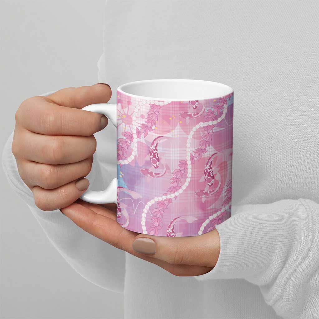 Japanese Koi Fish Ceramic Mug Pink Wagara Palaka Honohono Pikake Lei