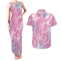 Japanese Koi Fish Couples Matching Tank Maxi Dress and Hawaiian Shirt Pink Wagara Palaka Honohono Pikake Lei