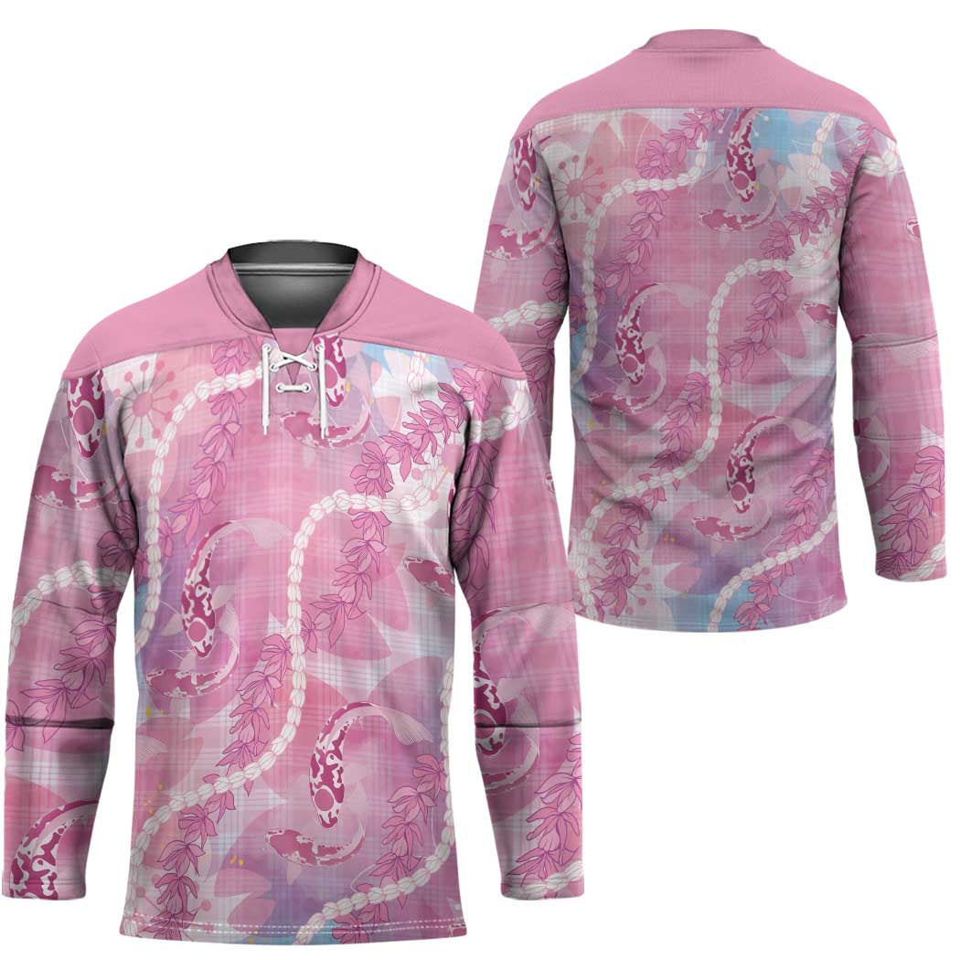 Japanese Koi Fish Hockey Jersey Pink Wagara Palaka Honohono Pikake Lei
