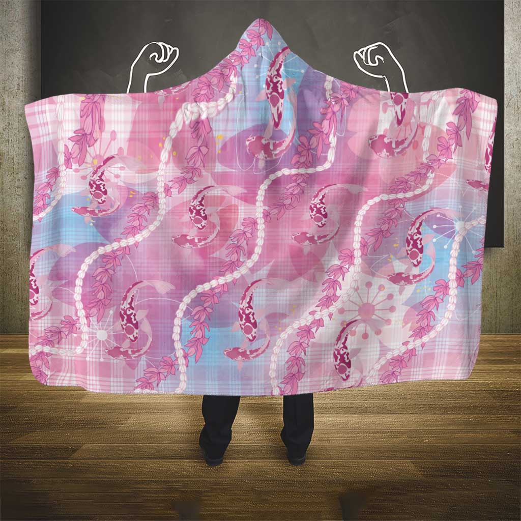 Japanese Koi Fish Hooded Blanket Pink Wagara Palaka Honohono Pikake Lei LT9 - Polynesian Pride
