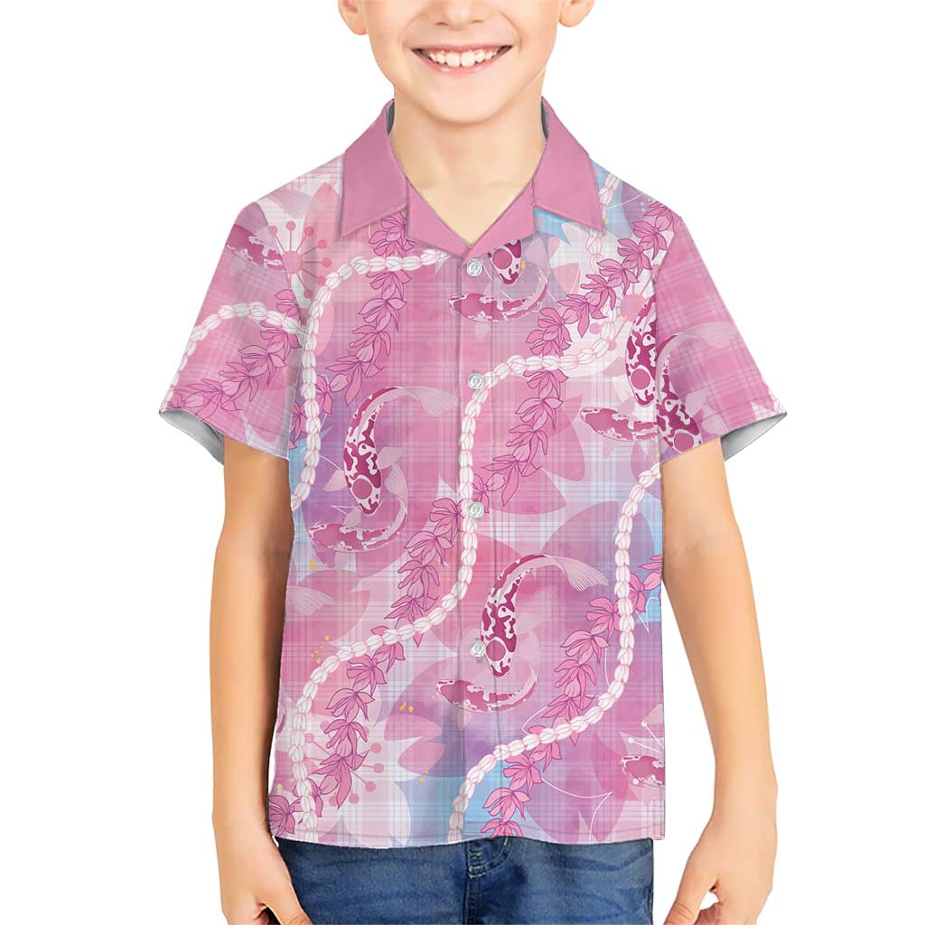 Japanese Koi Fish Kid Hawaiian Shirt Pink Wagara Palaka Honohono Pikake Lei