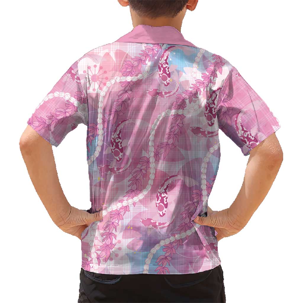 Japanese Koi Fish Kid Hawaiian Shirt Pink Wagara Palaka Honohono Pikake Lei