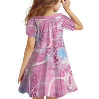 Japanese Koi Fish Kid Short Sleeve Dress Pink Wagara Palaka Honohono Pikake Lei