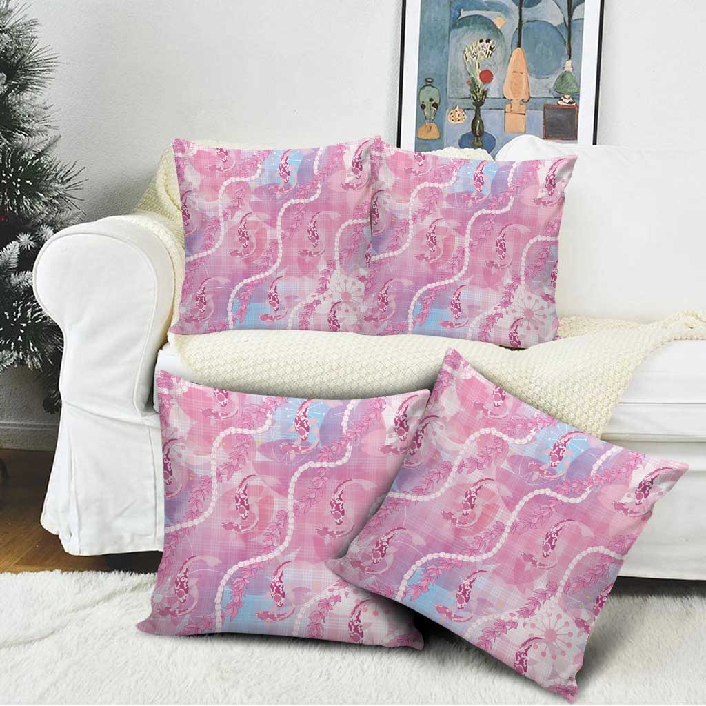 Japanese Koi Fish Pillow Cover Pink Wagara Palaka Honohono Pikake Lei
