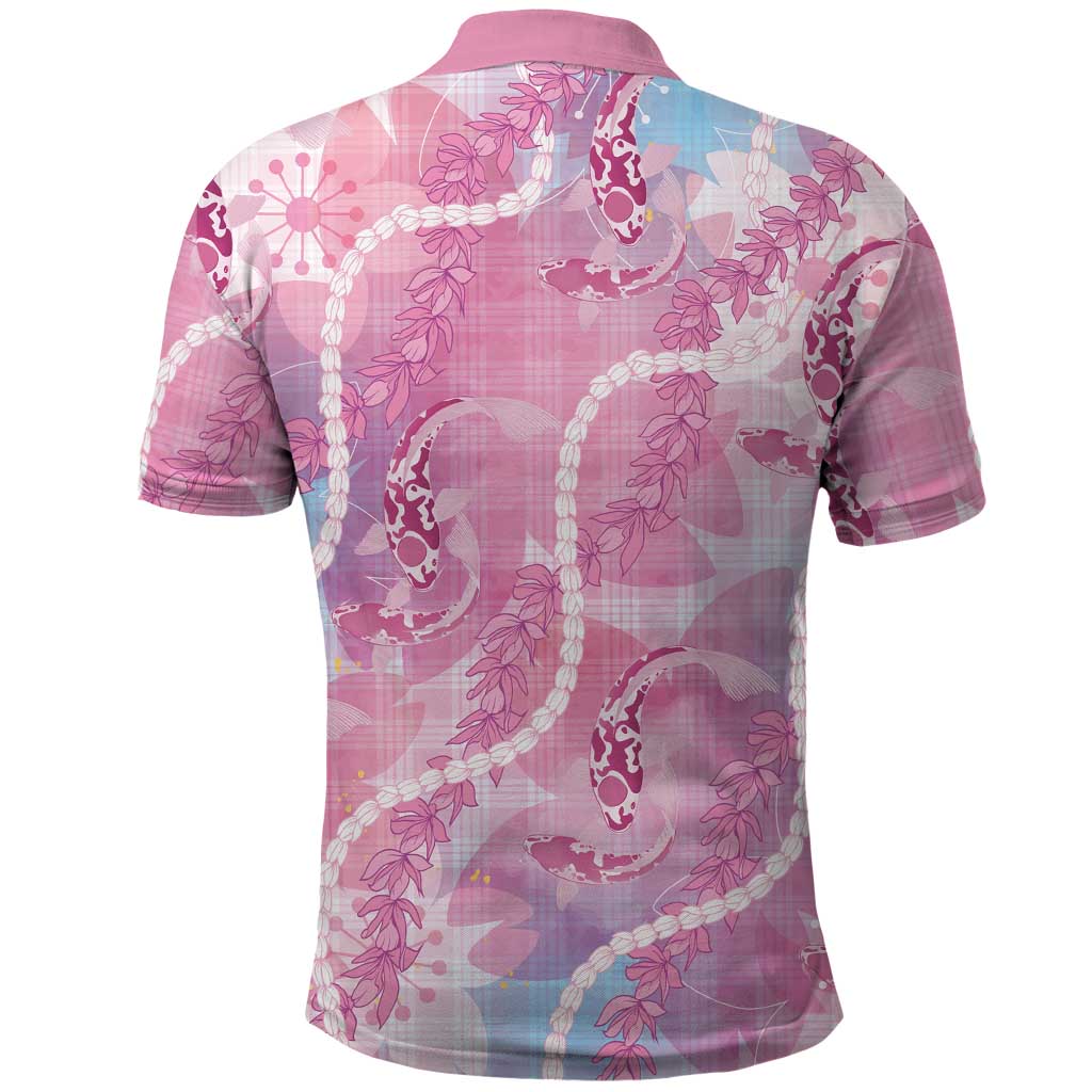 Japanese Koi Fish Polo Shirt Pink Wagara Palaka Honohono Pikake Lei