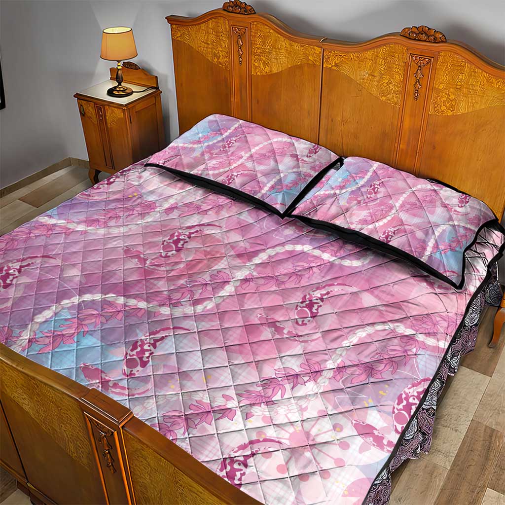 Japanese Koi Fish Quilt Bed Set Pink Wagara Palaka Honohono Pikake Lei