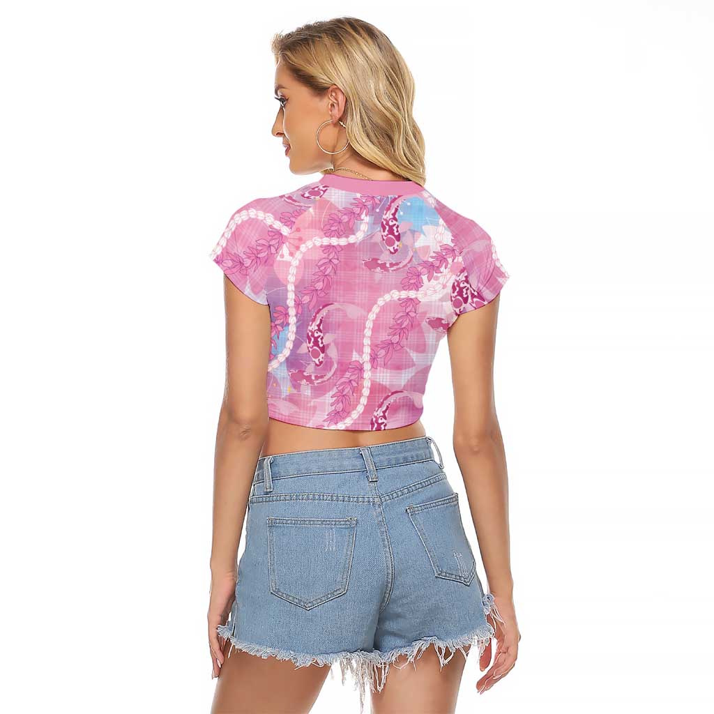 Japanese Koi Fish Raglan Cropped T Shirt Pink Wagara Palaka Honohono Pikake Lei