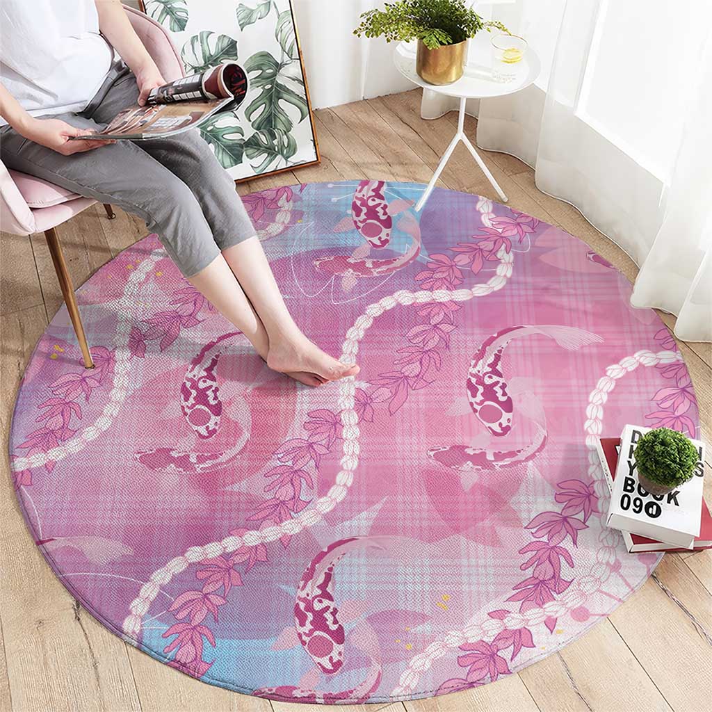 Japanese Koi Fish Round Carpet Pink Wagara Palaka Honohono Pikake Lei