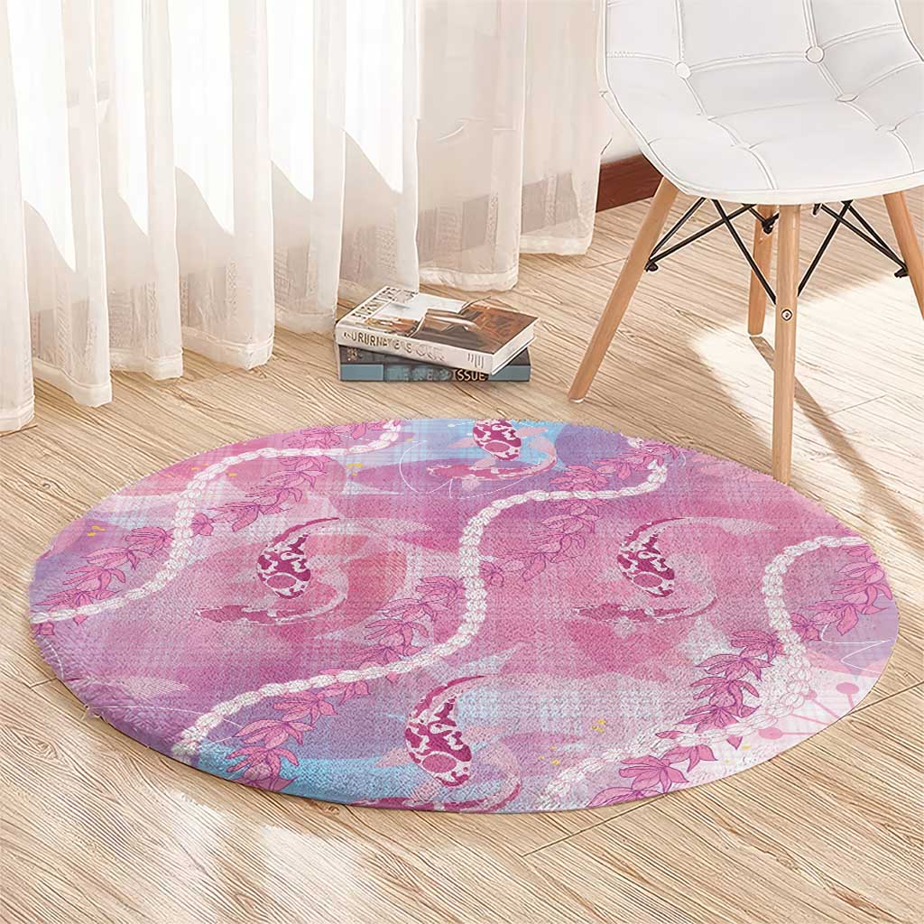 Japanese Koi Fish Round Carpet Pink Wagara Palaka Honohono Pikake Lei