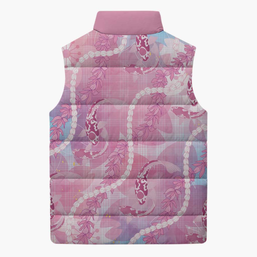 Japanese Koi Fish Sleeveless Puffer Jacket Pink Wagara Palaka Honohono Pikake Lei LT9 - Polynesian Pride