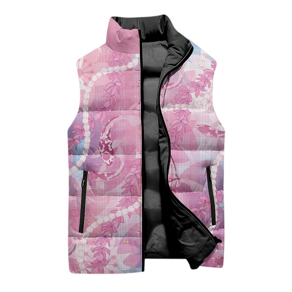 Japanese Koi Fish Sleeveless Puffer Jacket Pink Wagara Palaka Honohono Pikake Lei LT9 - Polynesian Pride