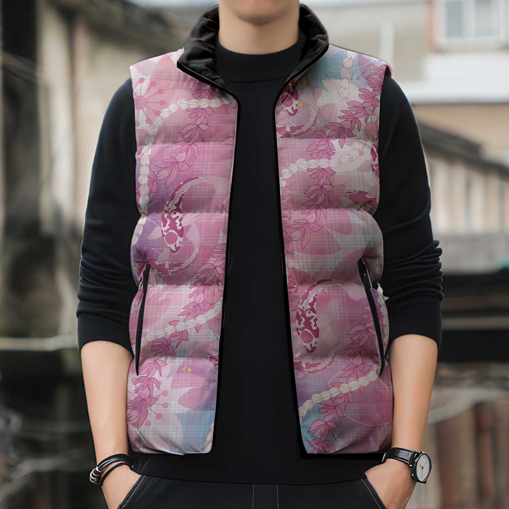 Japanese Koi Fish Sleeveless Puffer Jacket Pink Wagara Palaka Honohono Pikake Lei LT9 - Polynesian Pride