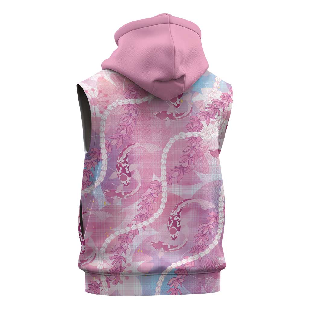 Japanese Koi Fish Sleeveless Zip Hoodie Pink Wagara Palaka Honohono Pikake Lei
